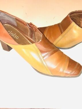 Vintage Rialto Brown Patchwork Ankle Boots Geometric Stitching 9.5 Block Heel